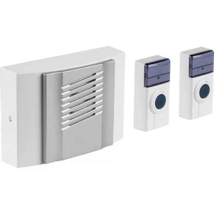 Звонок СВЕТОЗАР "ДУЭТ" электрический беспроводной 100м, 2 мелодии, 2 кнопки IP44, 2*A23, 3AA SV-58068-1 купить в Нижневартовске