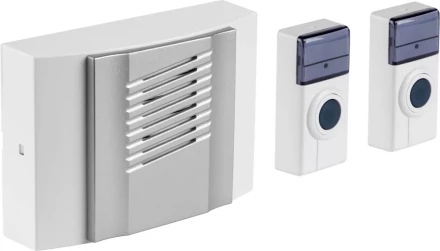 Звонок СВЕТОЗАР "ДУЭТ" электрический беспроводной 100м, 2 мелодии, 2 кнопки IP44, 2*A23, 3AA SV-58068-1 купить в Нижневартовске