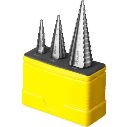 Набор STAYER "MASTER": Ступенчатые сверла по сталям и цвет.мет., сталь HSS, d=4-12мм,5 ступ. d 4-20 мм 9 ступ., d 4-30мм 14ступ. 29660-4-30-H3 купить в Нижневартовске