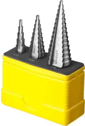 Набор STAYER "MASTER": Ступенчатые сверла по сталям и цвет.мет., сталь HSS, d=4-12мм,5 ступ. d 4-20 мм 9 ступ., d 4-30мм 14ступ. 29660-4-30-H3 купить в Нижневартовске