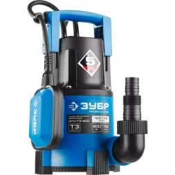 Насос ЗУБР "ПРОФЕССИОНАЛ" Т3 погружной дренажный для чистой воды (d пропускаемых частиц до 5мм), 400Вт, пропускная способность 140л/мин, напор 8,0м НПЧ-Т3-400