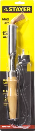 Паяльник с деревянной рукояткой и долговечным жалом, STAYER "MASTER" MAXTerm, 55311-150, 150 Вт, клин 55311-150 купить в Нижневартовске