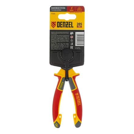 Длинногубцы прямые Denzel 17305, диэлектрические рукоятки до 1000 В, трехкомпонентные рукоятки, 205мм купить в Нижневартовске