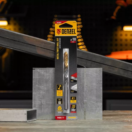 Сверло спиральное по металлу Denzel, 10 x 133 мм, Р6М5, Golden Tip, 718242 купить в Нижневартовске