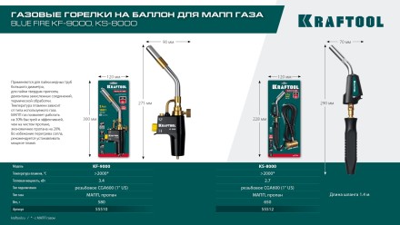 Blue Fire KS-8000  горелка для МАПП / MAPP газа,  с пъезоподжигом, на баллон c резьбовым соединением US 1, 2000°C 55512 купить в Нижневартовске