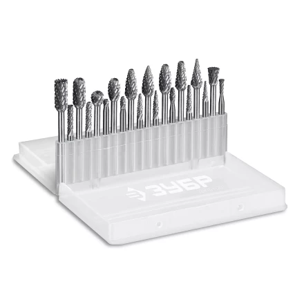 Зубр Набор твердосплавных борфрез для гравера, 20 шт.: 6 мм: B0616, C0616, D0605, E0610, F0618, G0618, H0618, L0616, M0618, N0608; 3 мм: B0314, C0314, D0303, E0306, F0313, G0314, H0313, L0313, M0311, N004 (28816-H20) купить в Нижневартовске