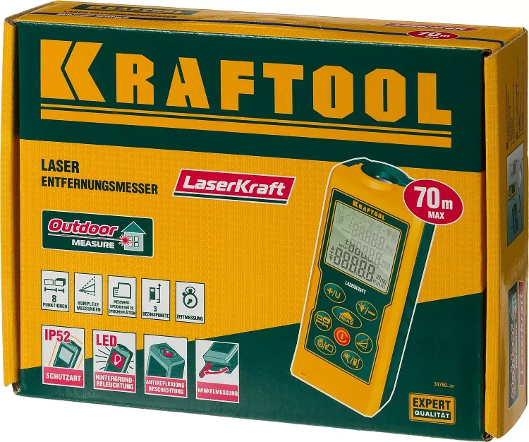 Дальномер лазерный LASER-KRAFT, дальность 5см - 70м, точность 1,5мм, KRAFTOOL 34760 34760_z01 купить в Нижневартовске