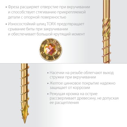 ЗУБР КС-П, 80 х 4.5 мм, TX25, потайная головка, желтый цинк, 100 шт, конструкционный саморез, Профессионал (30041-45-080) купить в Нижневартовске