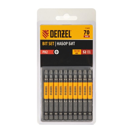 Бита PH2х70, сталь S2, цилиндр., 10 шт. Е 6,3 Denzel 11643 купить в Нижневартовске