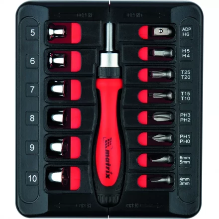 Отвертка реверсивная с набором бит и торцевых головок, 23 шт., CrV Matrix 11786 купить в Нижневартовске