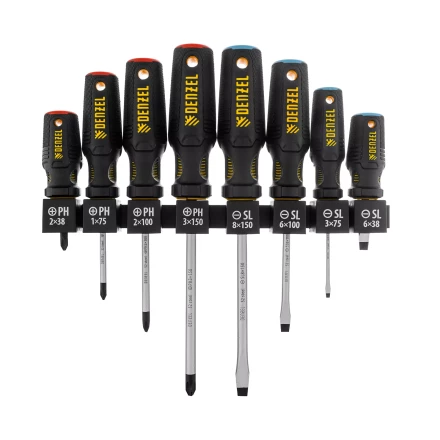 Набор отверток на полке Denzel, 8 шт., PH+SL, S2, 3к рукоятка, 122137 купить в Нижневартовске