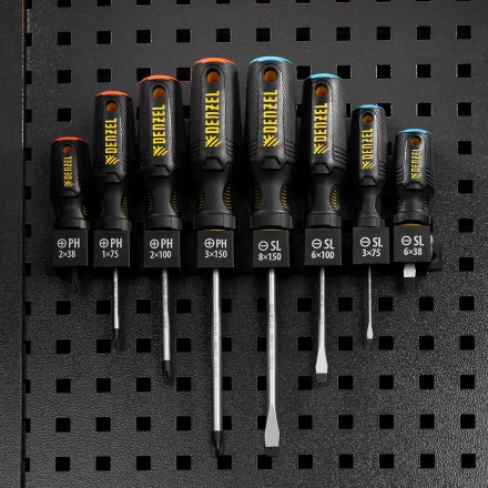 Набор отверток на полке Denzel, 8 шт., PH+SL, S2, 3к рукоятка, 122137 купить в Нижневартовске