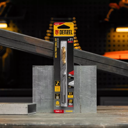 Сверло спиральное по металлу Denzel, 11 x 142 мм, Р6М5, Golden Tip, 718243 купить в Нижневартовске