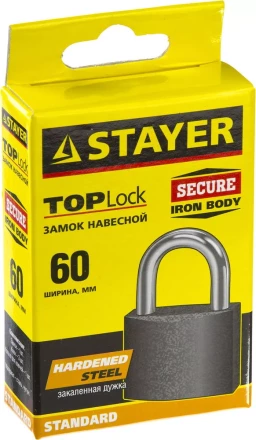 Замок STAYER "STANDARD" навесной, металлический корпус, закаленная дужка, 63 мм 37160-60 купить в Нижневартовске