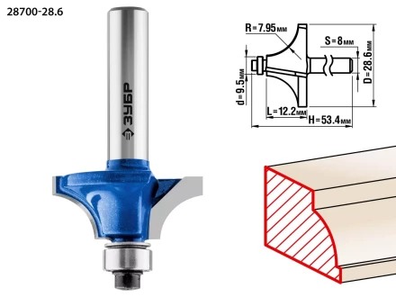 ЗУБР 28.6 x 12.2 мм, радиус 8 мм, фреза кромочная калевочная №1, Профессионал (28700-28.6) купить в Нижневартовске