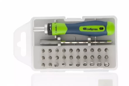 Отвертка реверсивная Сибртех с набором бит и торцевых головок 26 шт CrV чехол 13376 купить в Нижневартовске