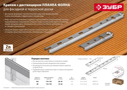 ЗУБР Планка-Волна, 75 мм, цинк, 160 шт, крепеж для монтажа фасадной и террасной доски (30703-75) купить в Нижневартовске