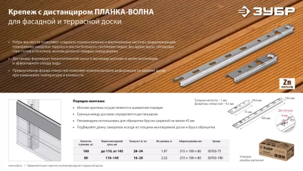 ЗУБР Планка-Волна, 75 мм, цинк, 160 шт, крепеж для монтажа фасадной и террасной доски (30703-75) купить в Нижневартовске