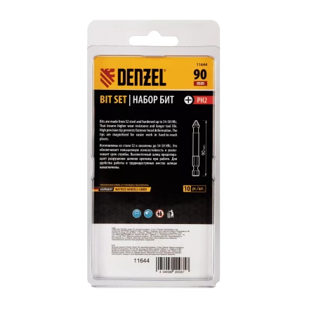 Бита PH2х90, сталь S2, цилиндр., 10 шт. Е 6,3 Denzel 11644 купить в Нижневартовске