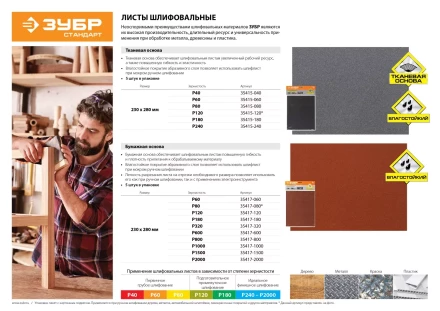 Лист шлифовальный ЗУБР "СТАНДАРТ" на бумажной основе, водостойкий 230х280мм, Р180, 5шт 35417-180 купить в Нижневартовске