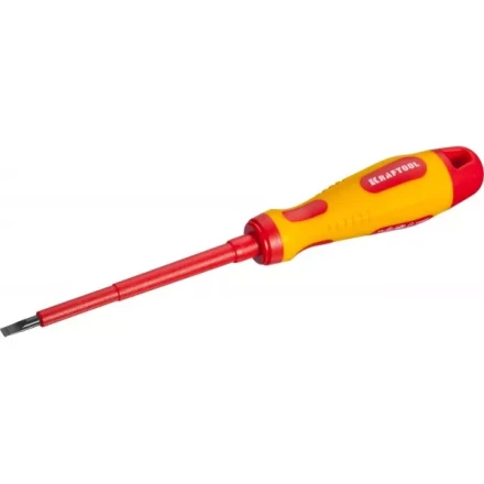 Отвертка KRAFTOOL, высоковольтная, Cr-Mo-V стержень, двухкомпонент. маслобензостойкая рукоятка, SL, 4,0х100мм 250083-4.0-100 купить в Нижневартовске
