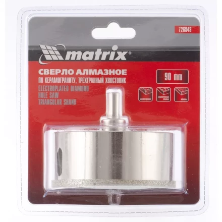 Сверло алмазное по керамограниту 90 х 67 мм 3-гранный хвостовик MATRIX артикул 726843 купить в Нижневартовске