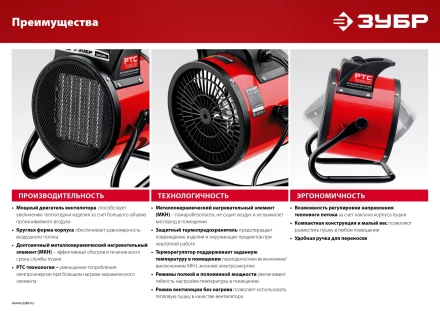 ЗУБР 3 кВт, электрическая тепловая пушка (ТПК-3Р) купить в Нижневартовске