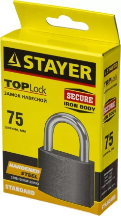 Замок STAYER "STANDARD" навесной, металлический корпус, закаленная дужка, 75 мм 37160-75 купить в Нижневартовске