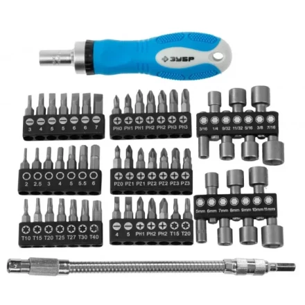 Набор ЗУБР Отвертка "ЭКСПЕРТ" реверс., 2-хкомп. ручка,биты 30мм, торц.головки,гибкий удл. с магнит. фикс. 215мм, 58пред 25280-H58 купить в Нижневартовске