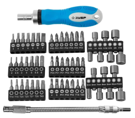 Набор ЗУБР Отвертка "ЭКСПЕРТ" реверс., 2-хкомп. ручка,биты 30мм, торц.головки,гибкий удл. с магнит. фикс. 215мм, 58пред 25280-H58 купить в Нижневартовске