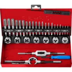 Набор ЗУБР "ЭКСПЕРТ" с метал.реж. инстр., метчики комплект. из 3-х штук и плашки М3-М12, оснастка-в метал.боксе, 32пред. 28129-H32