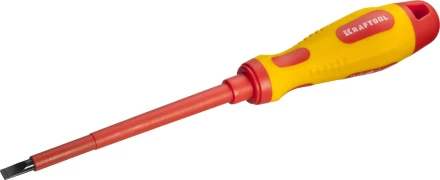 Отвертка KRAFTOOL, высоковольтная, Cr-Mo-V стержень, двухкомпонент. маслобензостойкая рукоятка, SL, 5,5х125мм 250083-5.5-125 купить в Нижневартовске