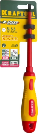 Отвертка KRAFTOOL, высоковольтная, Cr-Mo-V стержень, двухкомпонент. маслобензостойкая рукоятка, SL, 5,5х125мм 250083-5.5-125 купить в Нижневартовске