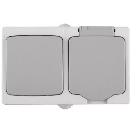 Комплект СВЕТОЗАР "АВРОРА" розетка с зазем. и защ. крышкой, 16А/~250В, выкл. одноклав. IP44, цвет серо-белый, 10А/~250В SV-54323-W купить в Нижневартовске