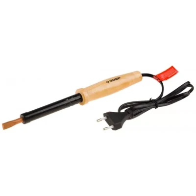 Электропаяльник ЗУБР "МАСТЕР"с деревянной рукояткой и долговечным жалом, форма клин, 100Вт 55405-100_z01