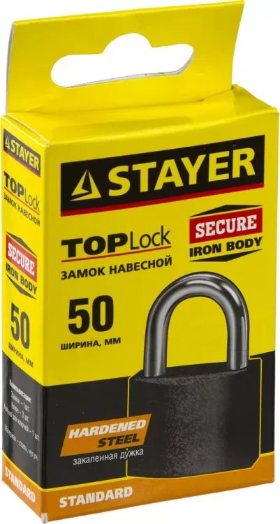 Замок STAYER "STANDARD" навесной, металлический корпус, закаленная дужка, 50 мм 37160-50 купить в Нижневартовске