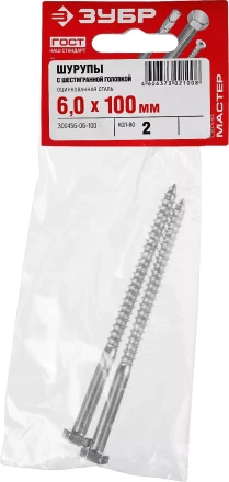 Шурупы ЗУБР "МАСТЕР" с шестигранной головкой, оцинкованные, 6x100мм, 2шт 300456-06-100 купить в Нижневартовске