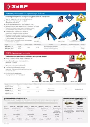 Пистолет ЗУБР "МАСТЕР" клеевой (термоклеящий), электрический, эргономичная рукоятка, рабочая температура 165град, d=8мм, 10Вт 06850-10-08_z02 купить в Нижневартовске