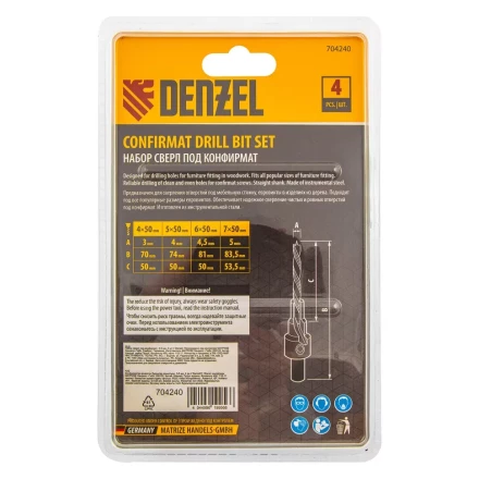 Набор сверл под конфирмат Denzel 704240, 3-5 мм, набор 4 шт купить в Нижневартовске