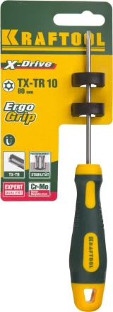 Отвертка KRAFTOOL, Cr-Mo-V сталь, двухкомпонентная противоскользящая рукоятка, TORX Hole, №10x80мм 250077-10-080 купить в Нижневартовске
