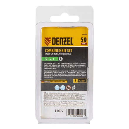 Набор бит комбинированный 3 шт., PZ1, PZ2, PZ3, 50 мм, сталь S2 Denzel 11677 купить в Нижневартовске