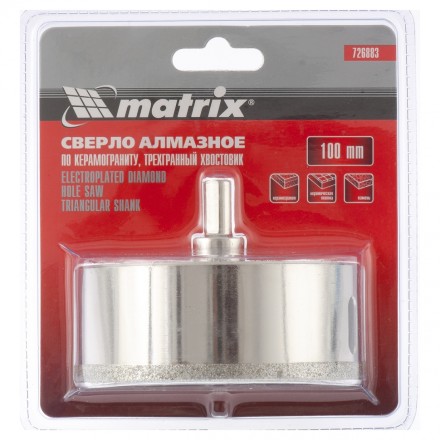 Сверло алмазное по керамограниту 100 х 67 мм 3-гранный хвостовик MATRIX артикул 726883 купить в Нижневартовске