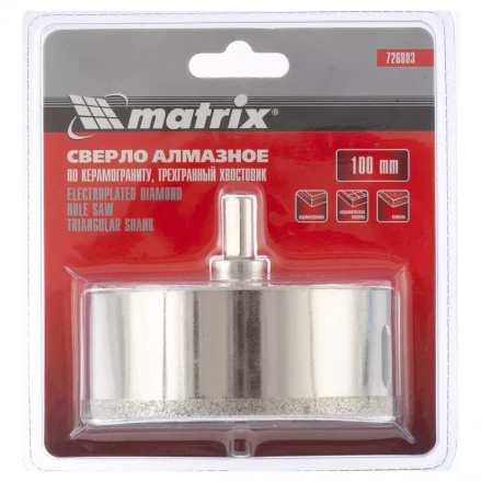 Сверло алмазное по керамограниту 100 х 67 мм 3-гранный хвостовик MATRIX артикул 726883 купить в Нижневартовске