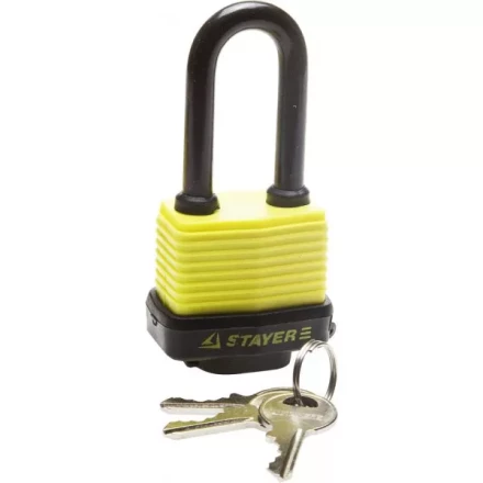 Замок STAYER "MASTER" навесной, всепогодный, пластиковая защита корпуса, с удлин. закален. дужкой,на карточке, 50мм 37141-40 купить в Нижневартовске