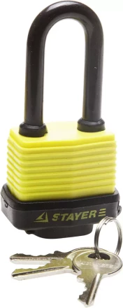 Замок STAYER "MASTER" навесной, всепогодный, пластиковая защита корпуса, с удлин. закален. дужкой,на карточке, 50мм 37141-40 купить в Нижневартовске
