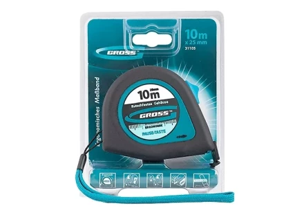 Рулетка "Ergonomisch",10 м x 25 мм, магнитный обрезиненный зацеп  GROSS 31105 купить в Нижневартовске