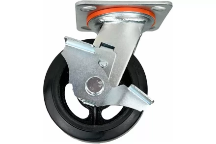 Аппаратное поворотное колесо большегрузное с тормозом HITCH 200*50 резина черная SCdb80 (SZ085007) купить в Нижневартовске