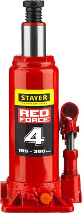 Домкрат гидравлический бутылочный &quot;RED FORCE&quot;, 4т, 195-380 мм, STAYER 43160-4 43160-4_z01 купить в Нижневартовске