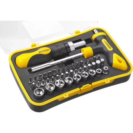 Набор STAYER "MASTER" "HERCULES": Отвертка реверсивная, Т-образная отвертка-битодержатель, адаптер для торц голов, 43 предм 25084-H43 купить в Нижневартовске