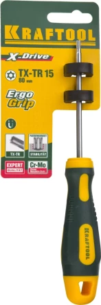 Отвертка KRAFTOOL, Cr-Mo-V сталь, двухкомпонентная противоскользящая рукоятка, TORX Hole, №15x80мм 250077-15-080 купить в Нижневартовске